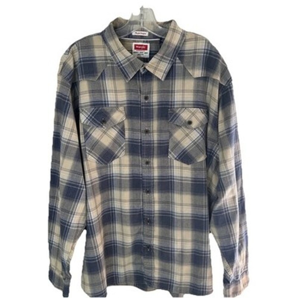 Wrangler Flannel Button Up Men's 3XL Plaid Comfort Flex Western Long Sleeve